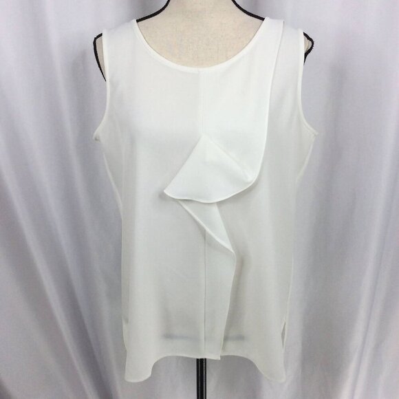 Tommy Hilfiger Camisole Tank Top Womens Size Large White Ruffle Sleeveless Sheer - Picture 1 of 9